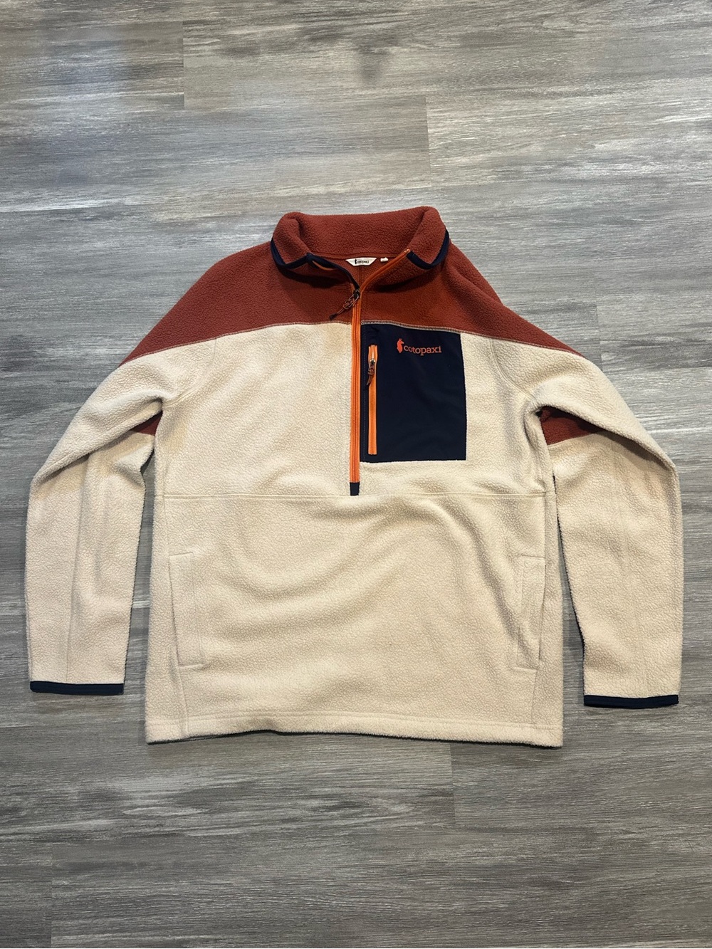 Cotopaxi Abrazo Half -Zip Fleece Jacket - Cream, Orange & Navy Blue Large